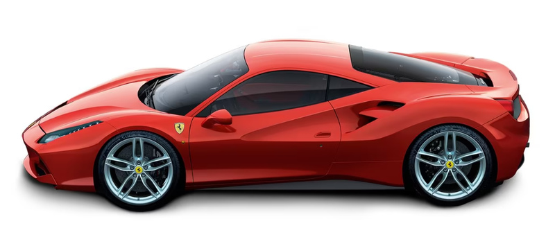 Imagem do modelo 488 gtb, um clássico da famosa marca de carros de luxo Ferrari.